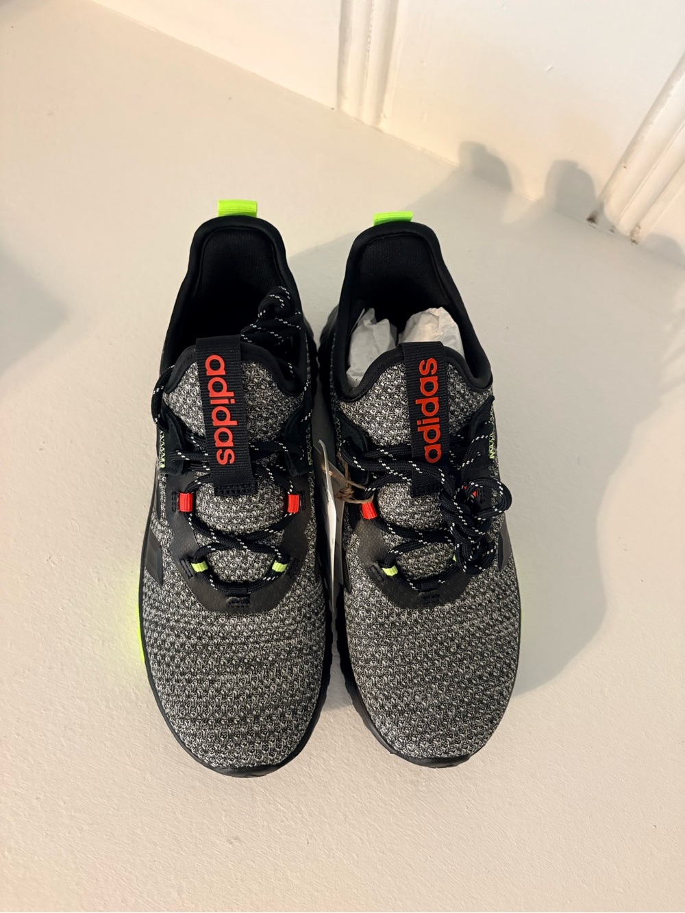 adidas Kids Black & Gray Knit Sneakers with Neon Green and Red Accents